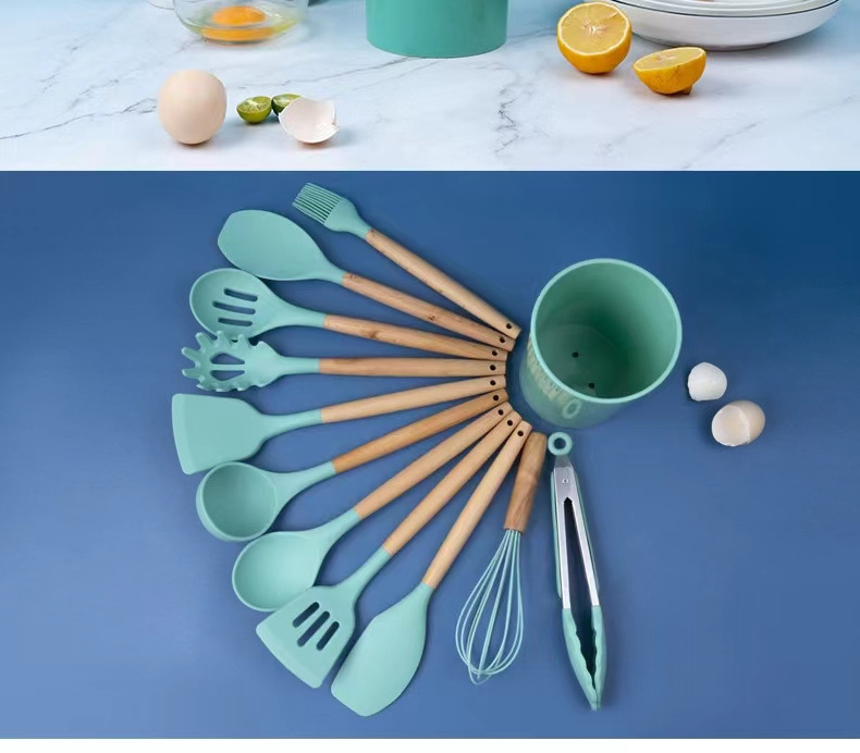 12PCS Silicone Kitchenware Non-Stick Pan Cooking Utensils Set Kitchen Measuring Spoons Utensils Baking Tools With Storage Box