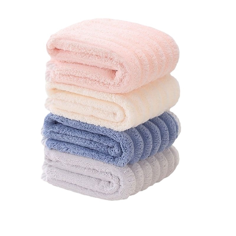 Soft and thick coral plush candy strip velvet towel bath towel set with added quick drying new edging for adult household use