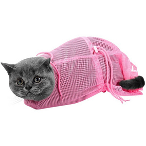 Wholesale Pet Wash Cat Washing Bags Polyester Mesh Grooming Cat Shower Bath Bag Anti Scratching Bag