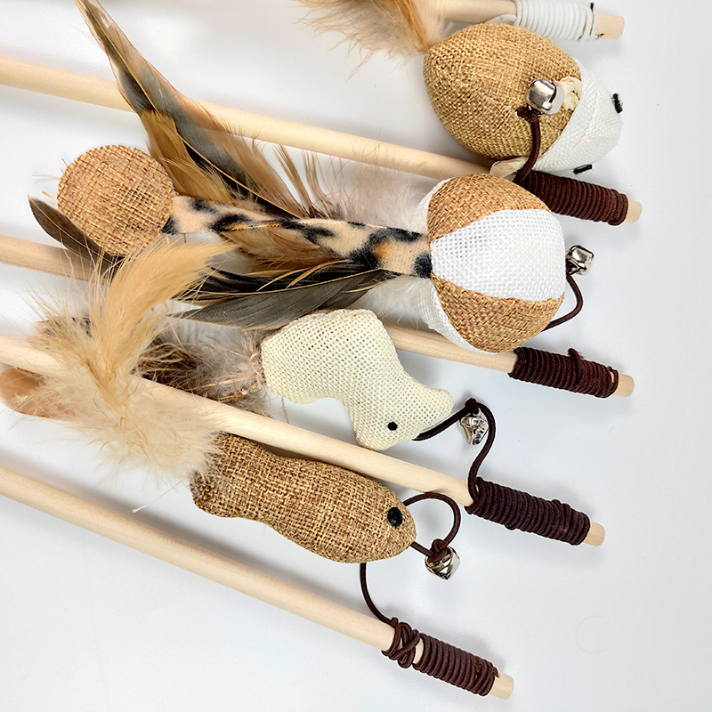 Cat Wood Stick Feather Cat Interactive Teaser Toy Catcher Cat Fish Teaser Toy