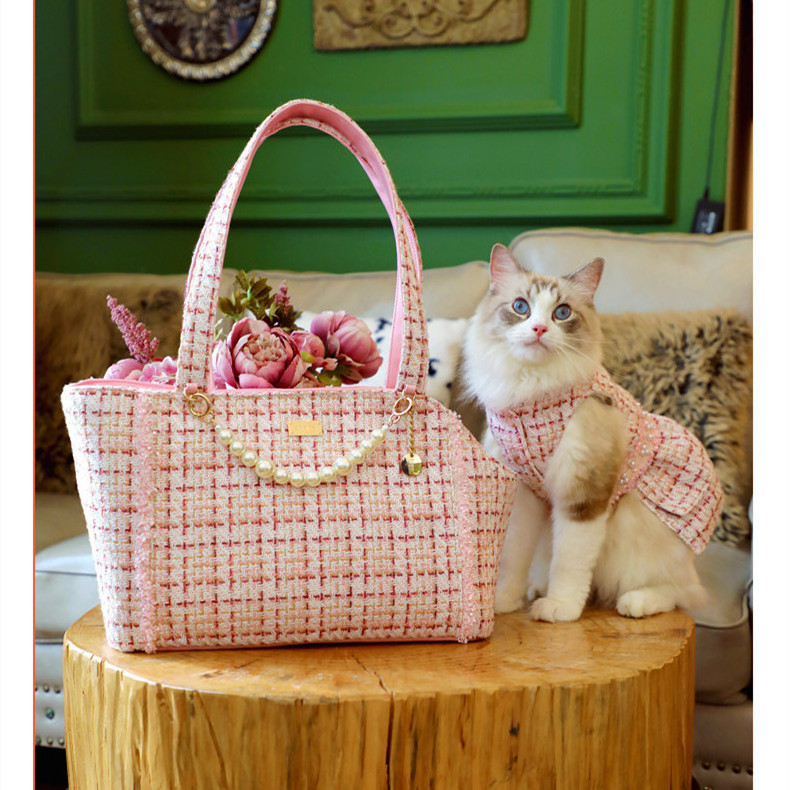 Luxury Design Tweed Dog Cat Carrying Bag Fashion Cat Carrier Sided Bag For Small Dogs Cats Puppy