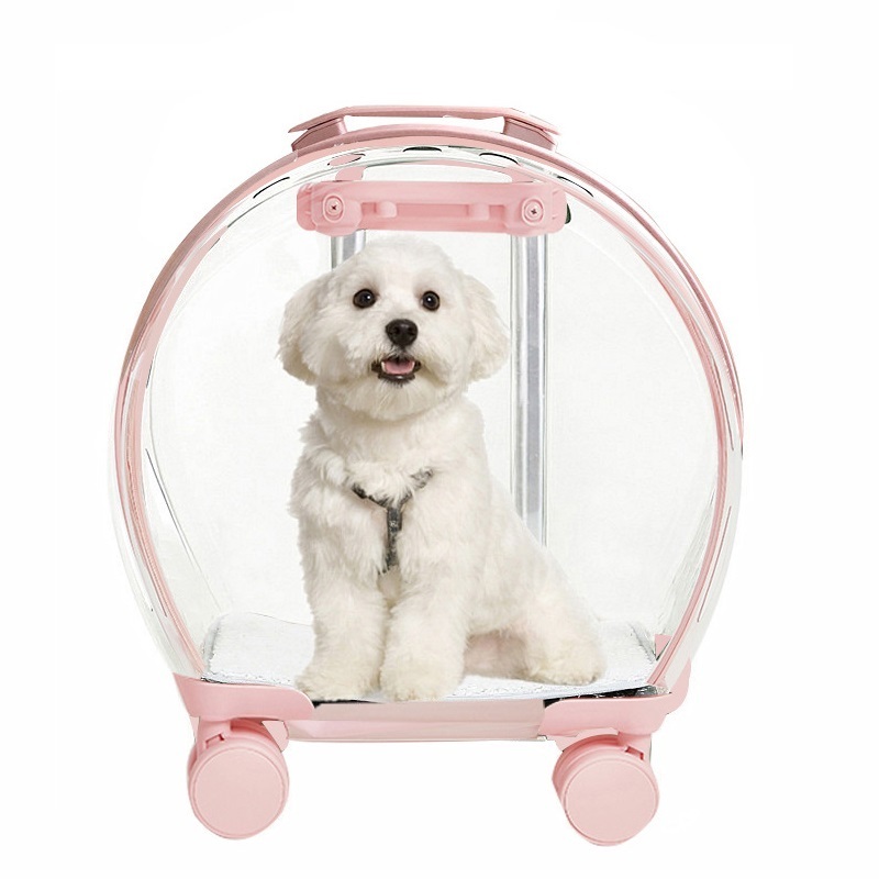 Pet Trolley Carrier On Wheels Fully Transparent Pet Trolley Carry Bag Airline Approved Pet Dog Travel Bag With Wheels