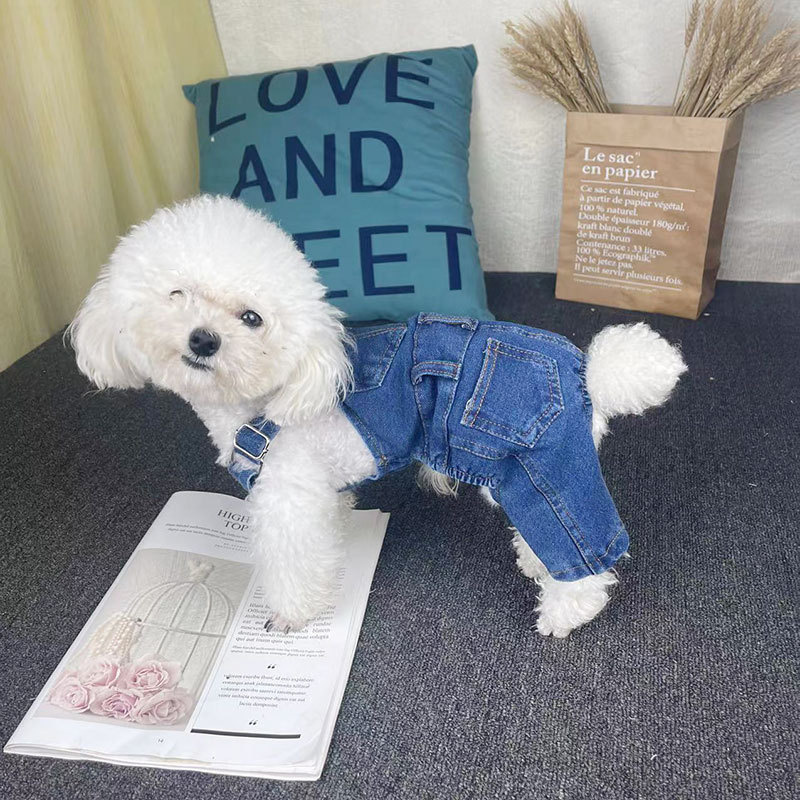 Wholesale Pet Dog Clothes Denim Jumpsuits Designer Comfortable Stretch Washed Denim Jeans Clothes Ropa Para Mascotas Pet Apparel