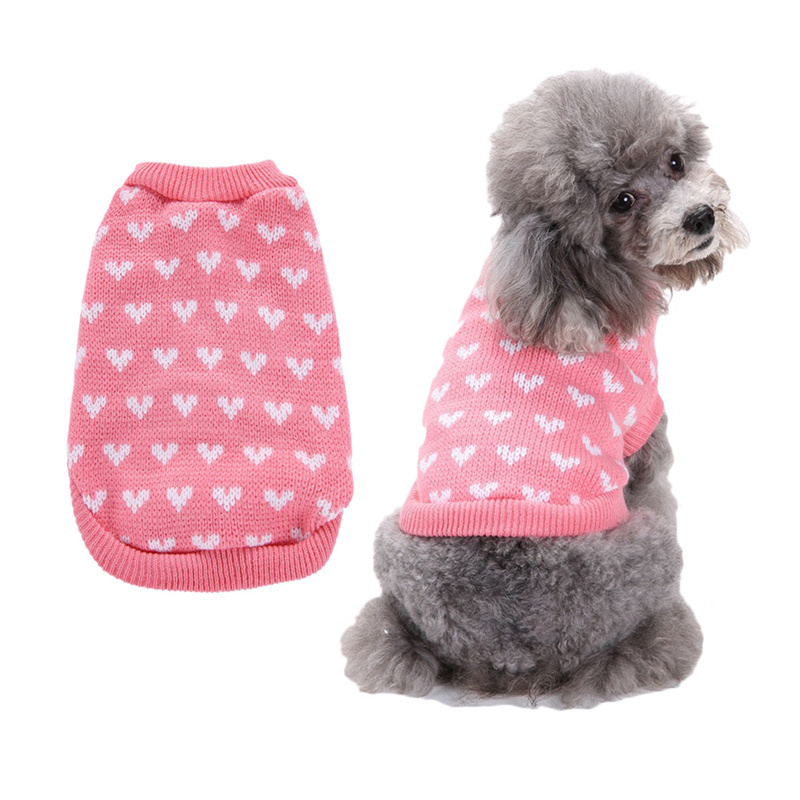 Fashion Sweet Heart Dog Sweater Pet Clothes Knitted Dog Sweater Warm Sweater For Dog