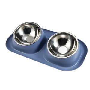 Dog Bowl With Stand Raised Dog Double Bowls Stainless Steel Plastic Cat Puppy Food Water Feeding Double Bowls