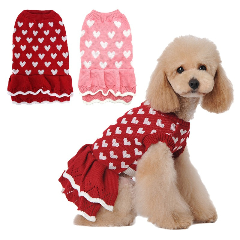 Fashion Sweet Heart Dog Sweater Pet Clothes Knitted Dog Sweater Warm Sweater For Dog