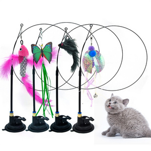 Fashion Cat Toys Feather Bell Stick Toy Cat Floor Teaser Stick With Replacement Head Cat Teaser With Sucker Teaser Toys