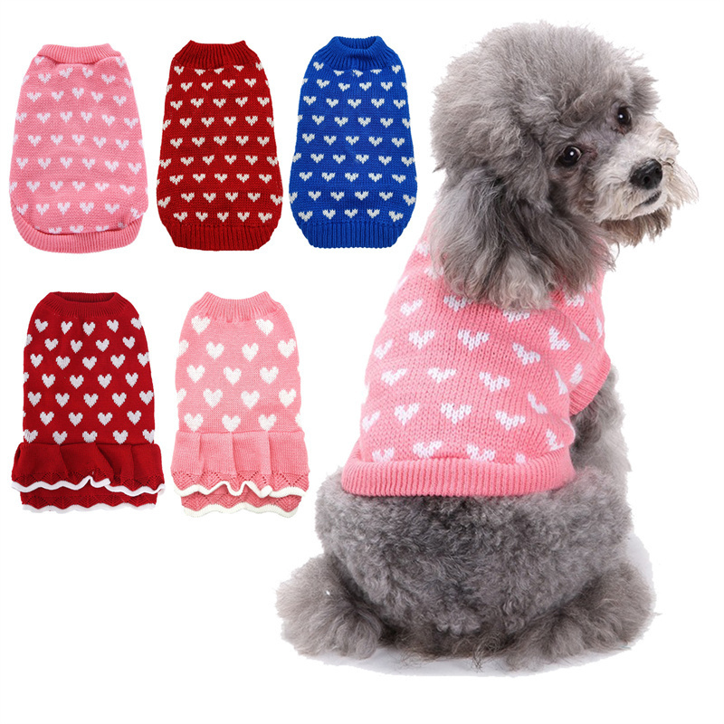 Fashion Sweet Heart Dog Sweater Pet Clothes Knitted Dog Sweater Warm Sweater For Dog