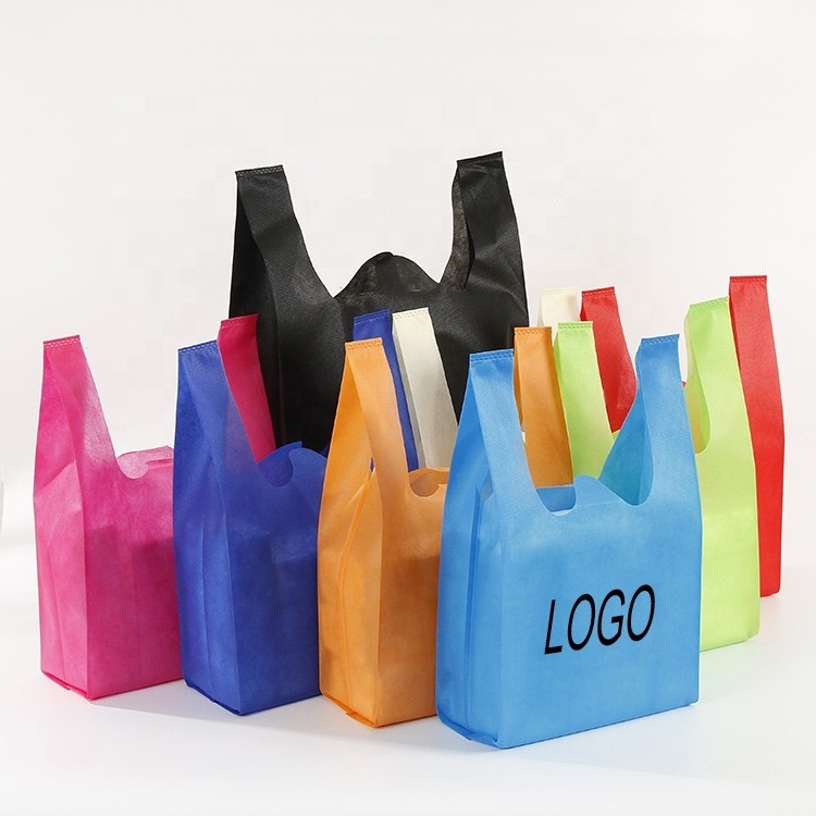 wholesale Cheap reusable non woven retail shopping t-shirt bag eco friendly non woven carrier tote t shirt bags for shopping