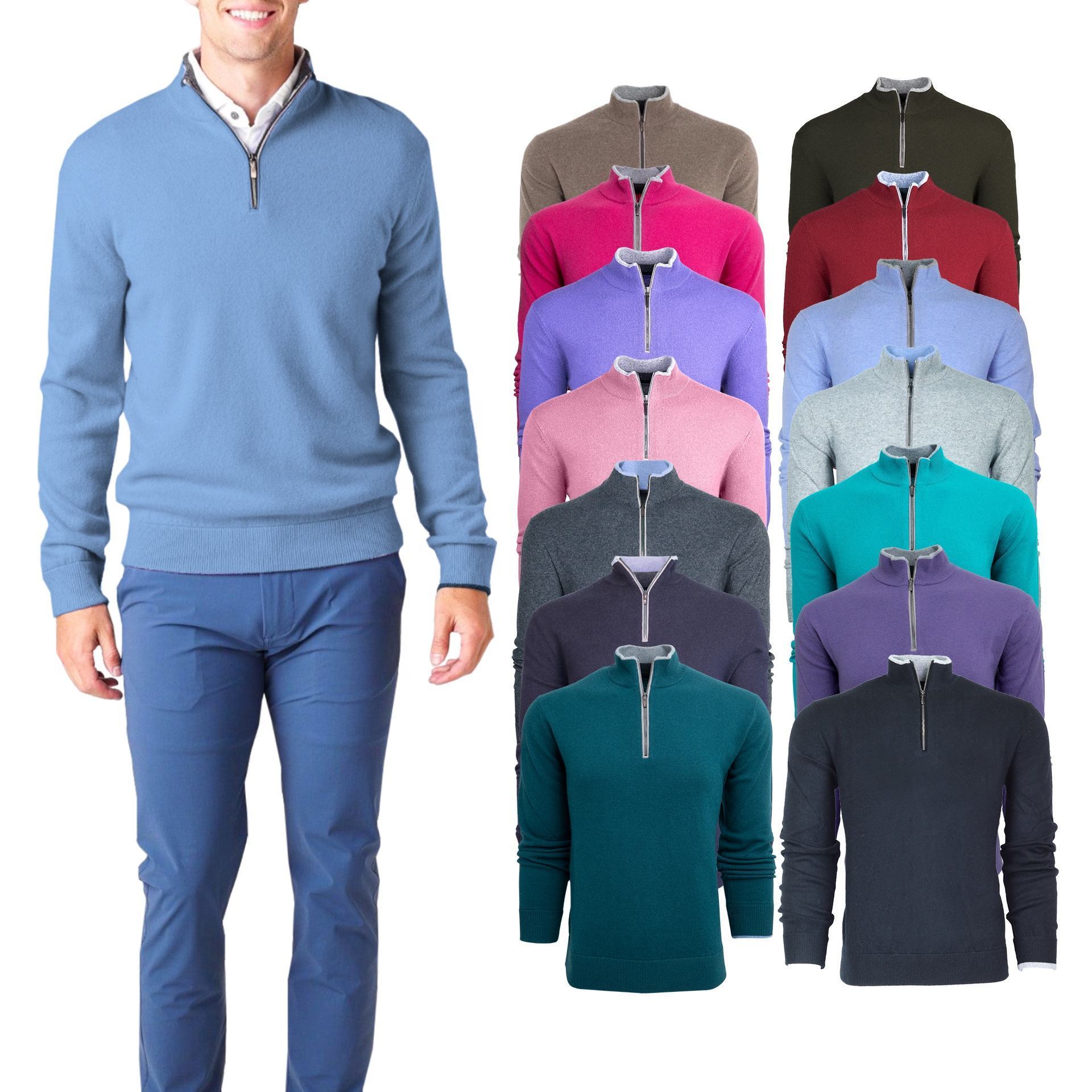 Wholesale Functional Mock Neck Men's Sweaters 1/4 Zip Cotton Sweater Pullover Polo Sweaters Striped Fall Winter Warm Sweatshirts