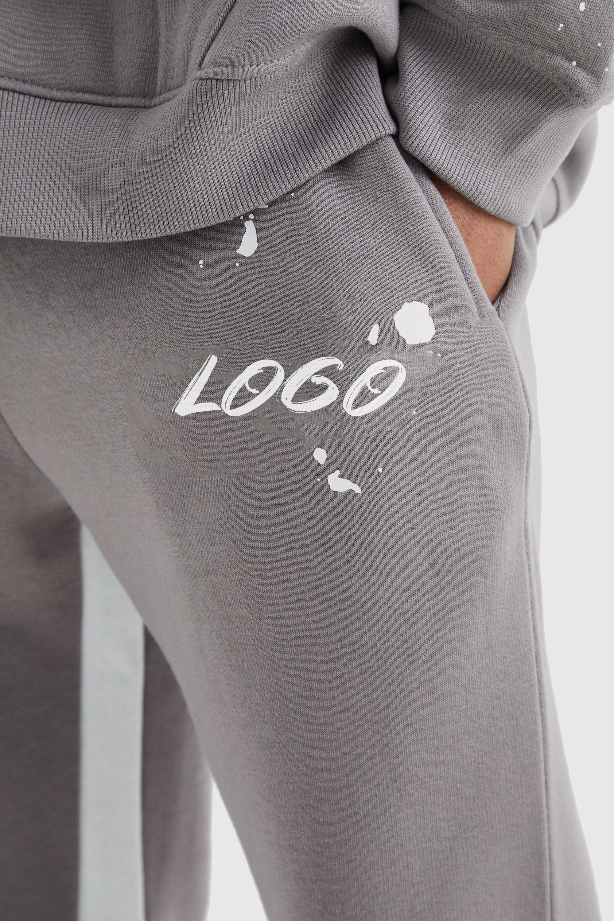 Wholesale 3D embossed print custom logo straight leg flared sweatpants and hoodie set acid wash sweatpants men joggers pants