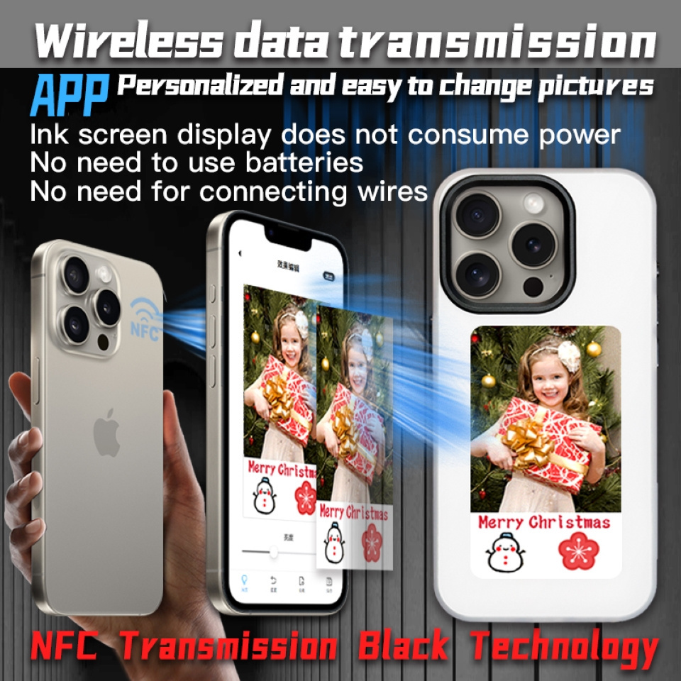 Custom Luxury designer DIY  nfc e ink screen display smart phone case for iPhone 15 14 13 pro max  e ink nfc phone case