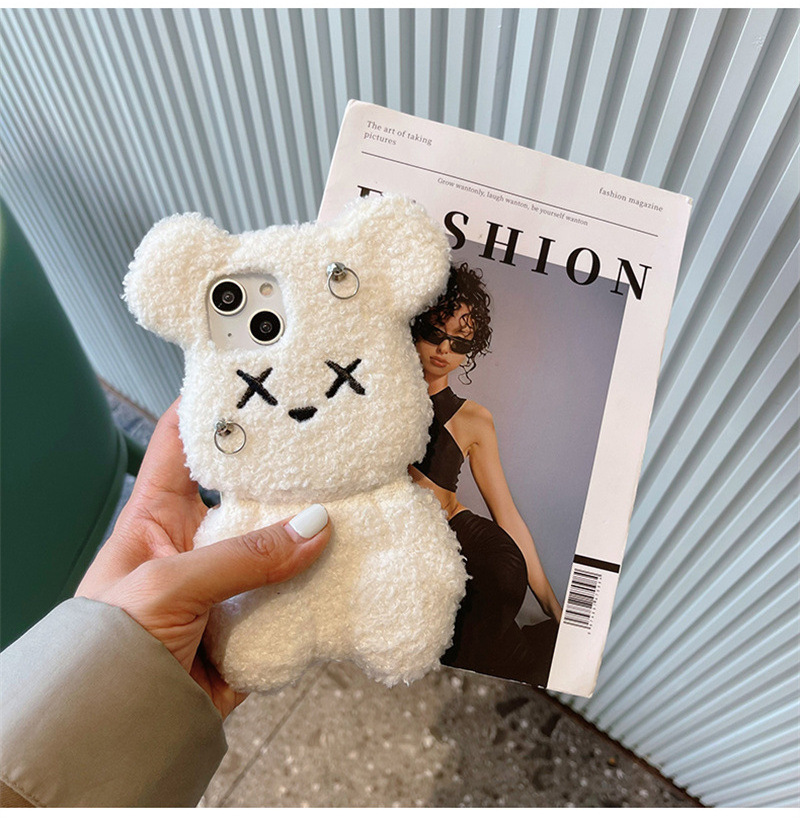 NEW one piece cute young girls fluffy teddy bear phone cases with strap for i phone 12 13 14 pro max mobile phone case cover