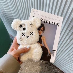 NEW one piece cute young girls fluffy teddy bear phone cases with strap for i phone 12 13 14 pro max mobile phone case cover