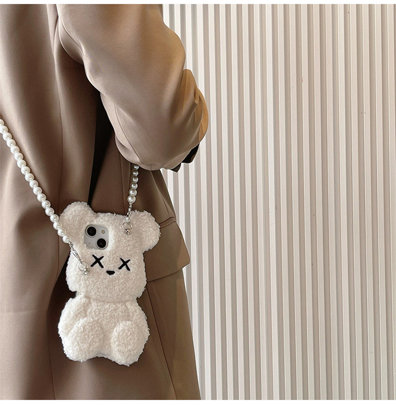 NEW one piece cute young girls fluffy teddy bear phone cases with strap for i phone 12 13 14 pro max mobile phone case cover