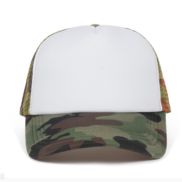 Custom High Quality 5 Panel Sublimation Camo Trucker Hat Snap Back Fashion Mesh Foam Blank For DIY Design Trucker Hat