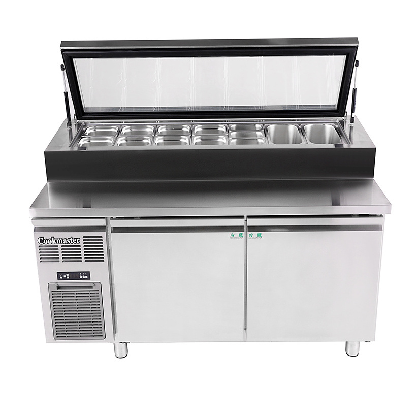 304 pizza make prep stations stainless steel commercial kitchen 2 door salad prep table for pizza