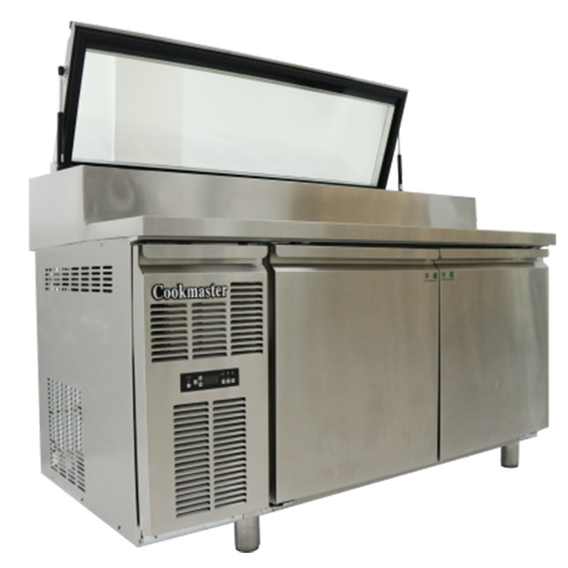 304 pizza make prep stations stainless steel commercial kitchen 2 door salad prep table for pizza