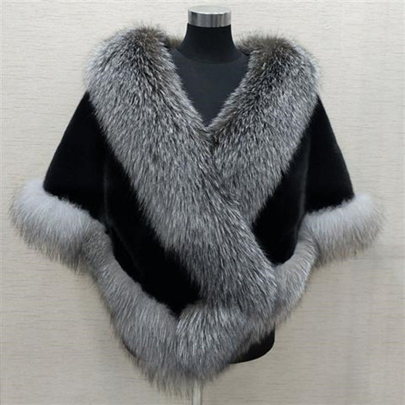 2024 New Design Fashion Faux Fox Fur Shawl Winter Warm Windproof Cape Imitation Coat