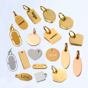 18k Gold Plated Jewelry Laser Engraved Custom Logo Tags Pendant Jewellery Oval Stainless Steel DIY Name Round Coin Disc Charm