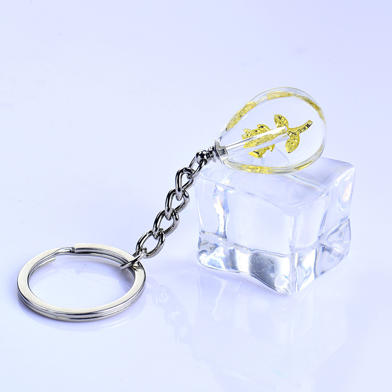 Water drop shape crystal bottle key ring gold rose cross clover custom keychain