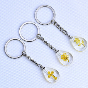 Water drop shape crystal bottle key ring gold rose cross clover custom keychain