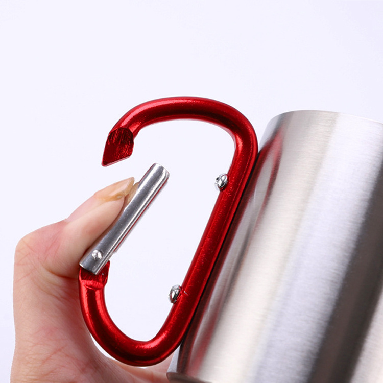 Metal Travel Coffee Mountaineering Buckle Mugs with Handle Custom Stainless Steel Carabiner Mugs Set Wholesale Camping Camp Mug