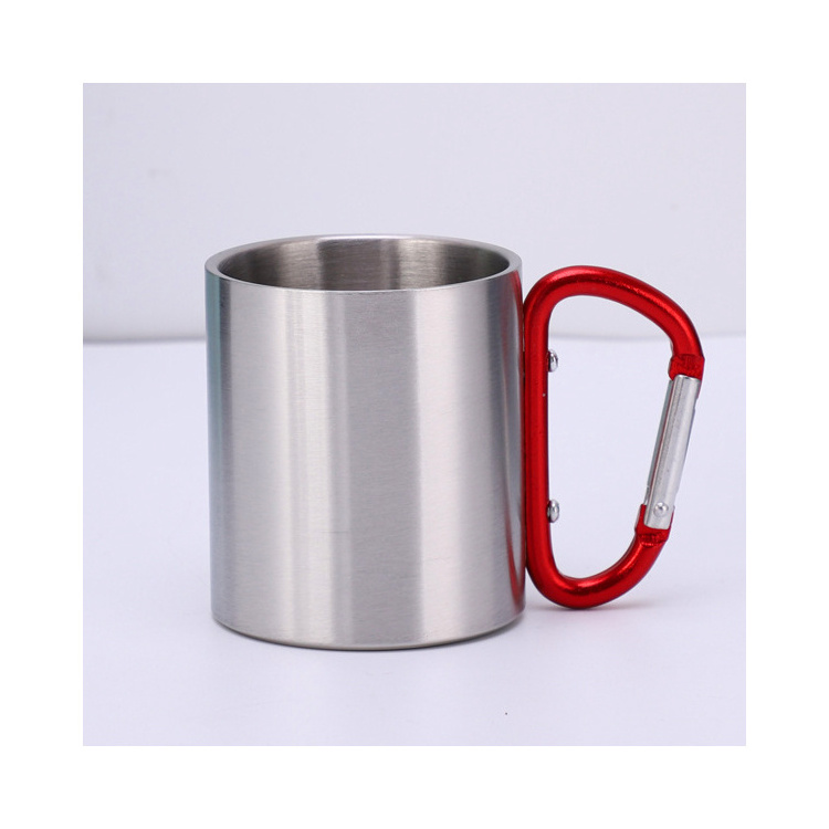 Metal Travel Coffee Mountaineering Buckle Mugs with Handle Custom Stainless Steel Carabiner Mugs Set Wholesale Camping Camp Mug