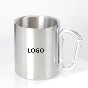 Metal Travel Coffee Mountaineering Buckle Mugs with Handle Custom Stainless Steel Carabiner Mugs Set Wholesale Camping Camp Mug