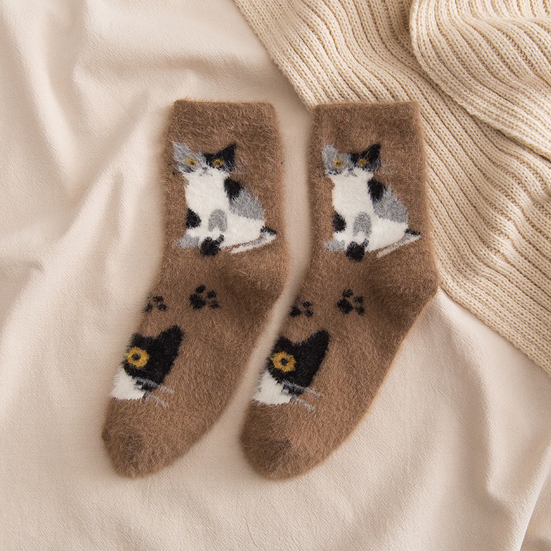 Winter Warm Funny Cute Socks Women Crew Cat Animal Anime Girls Thick Sleep Fuzzy Socks