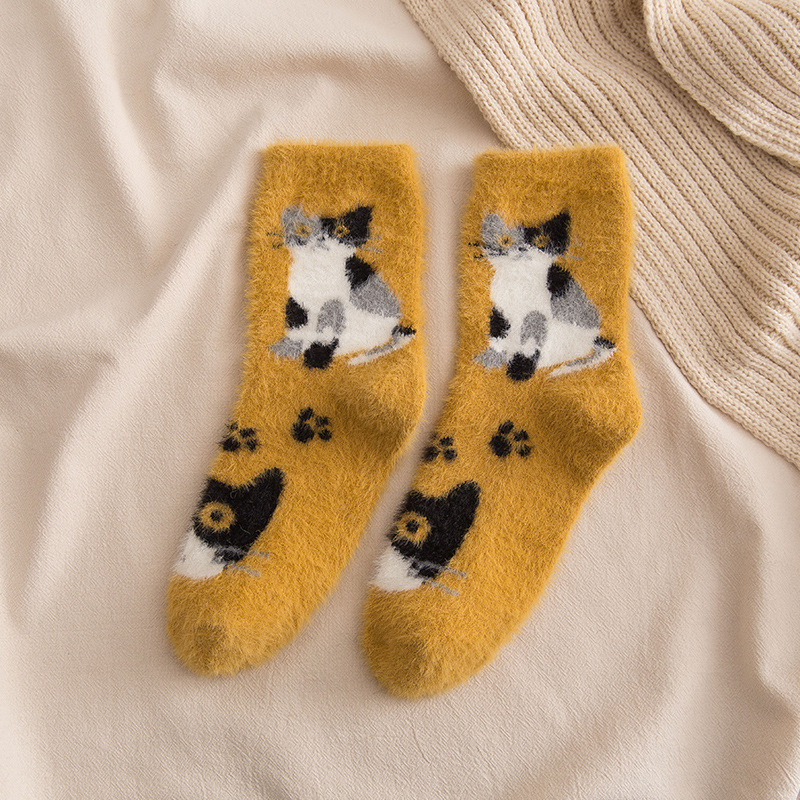 Winter Warm Funny Cute Socks Women Crew Cat Animal Anime Girls Thick Sleep Fuzzy Socks