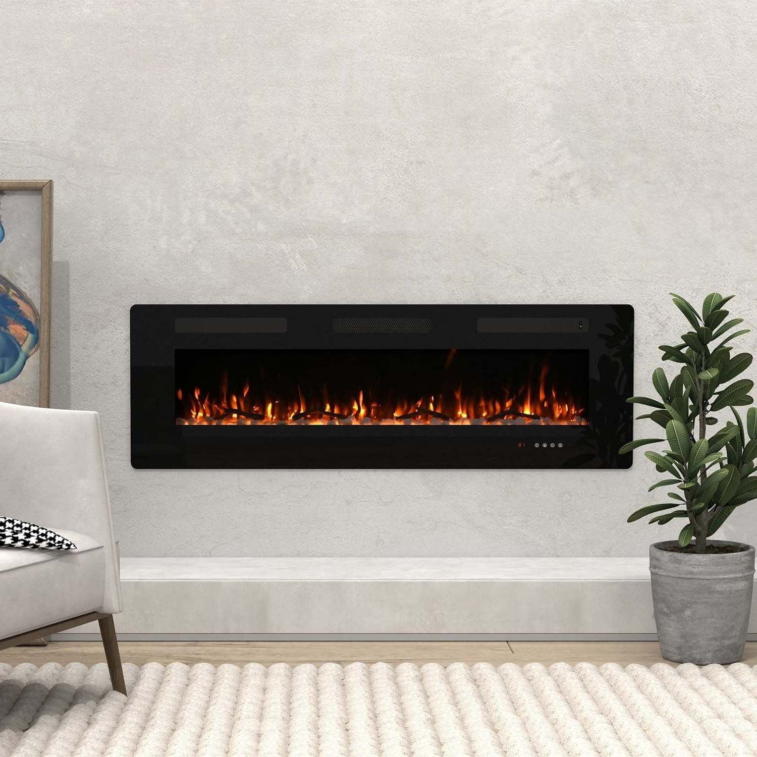 Factory Directly 60-inch Ultra-thin Electric Fireplace with 12 Colors Flame Recessed Electric Fireplace