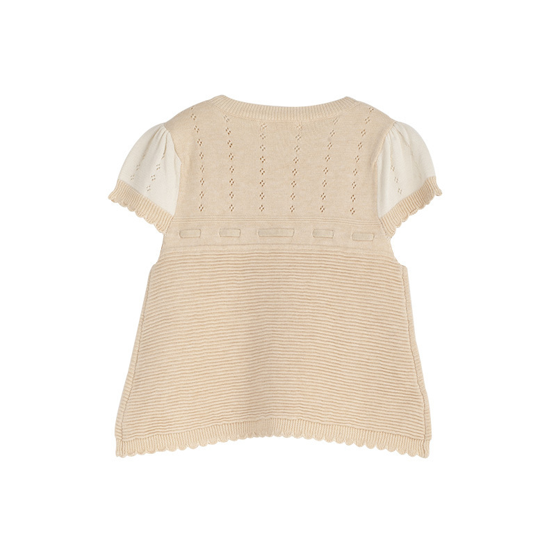 Custom Baby girls summer short Sleeve knitwear clothes  floral crochet  Infant Kids  100%cotton knitted cardigan Sweater