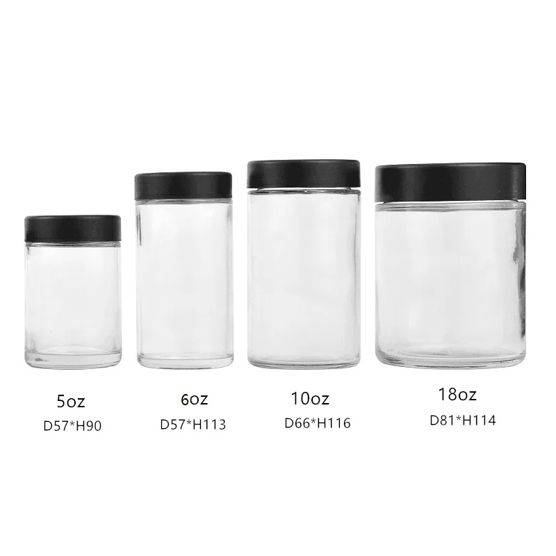 Custom packaging logo printed 1oz 2 oz 3 oz 4 oz straight sided glass jars child resistant glass jar with CR black lid