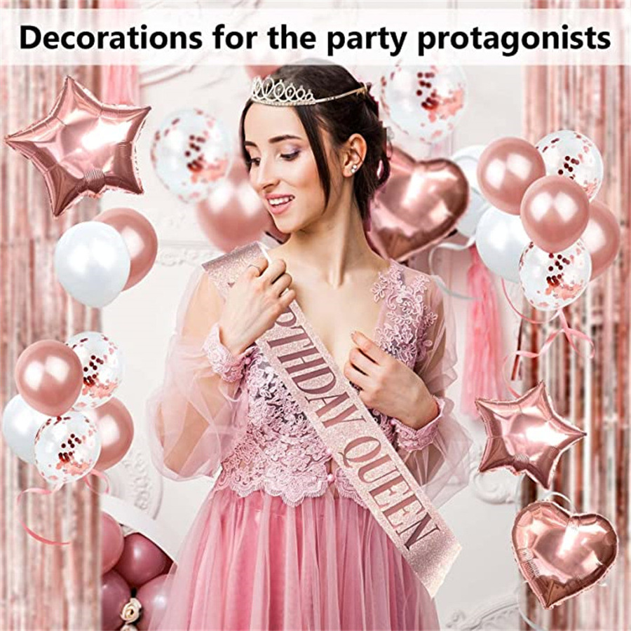 Rose Gold Crown Girl Party Decoration Supplies Banner Confetti Birthday Balloons Wholesale Birthday Party Supplies