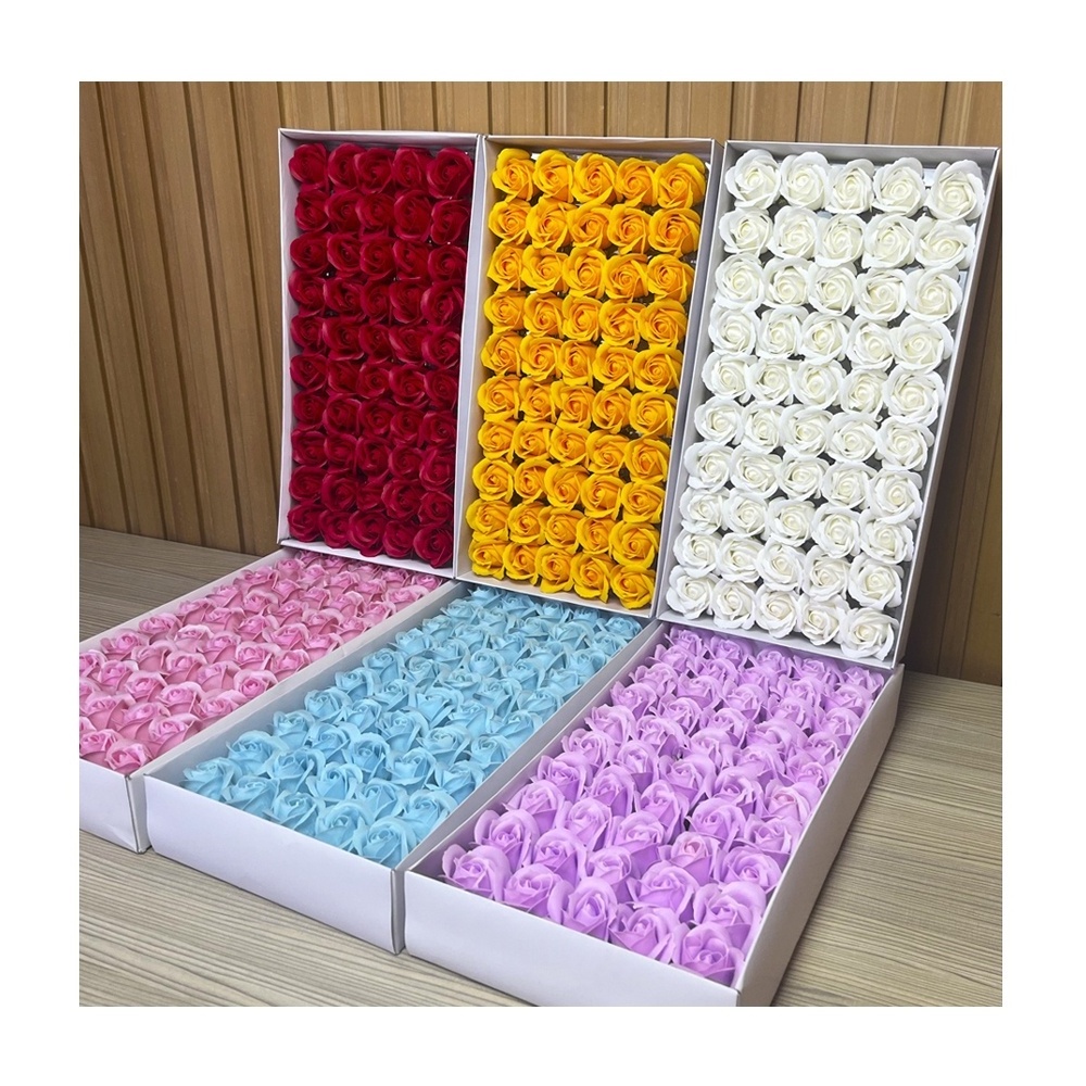 Wholesale 50 boxed Christmas Valentine's Day wedding decoration gifts Artificial rose head 3 layer soap flowers