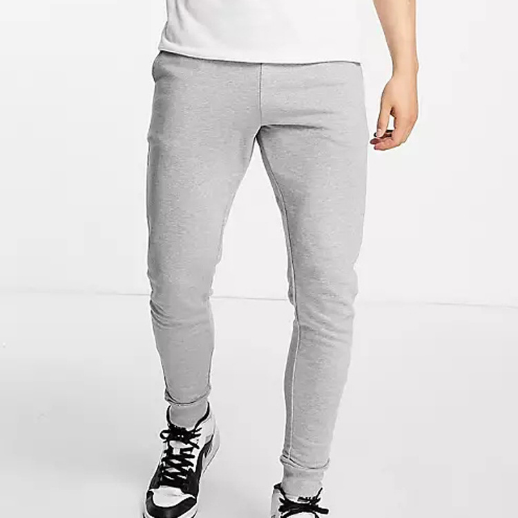 organic skinny men joggers in gray elasticated drawstring waist side pockets mens skinny tapered fit custom sweatpants