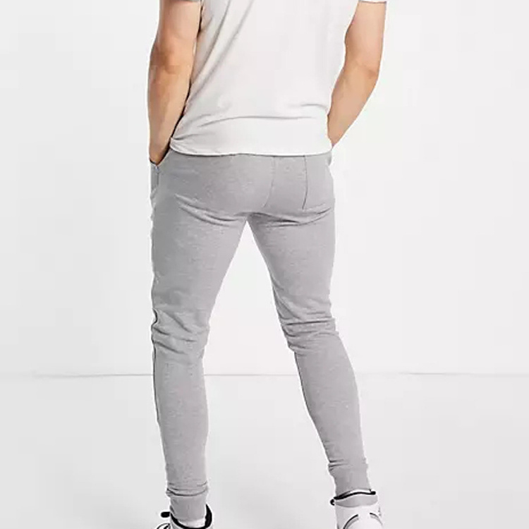 organic skinny men joggers in gray elasticated drawstring waist side pockets mens skinny tapered fit custom sweatpants