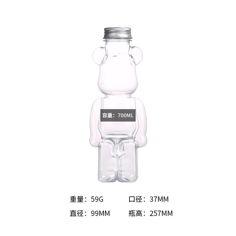 Custom Logo 16oz Empty Plastic PET Bear Shape Juice Beverage Tea Drinking Bottle With Aluminium Cap