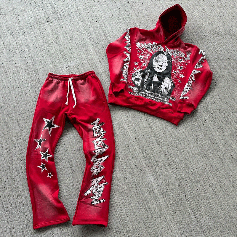 Custom logo 3D Puff Print Sweatsuits 100% cotton tech fleece jogger sets oversized acid wash tracksuits for men