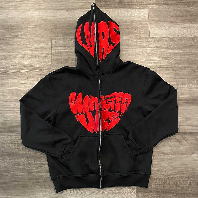 Custom Embroidery Logo Wholesale Puff Print Zipper Plain Black Manufacturer Blank Over Face Full Zip Up Hoodie