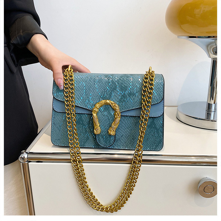 2024 New Brand Fashion Designer Inspired Snake Pattern Print Ladies Women Chain Shoulder Crossbody Bags Women Purses Handbags