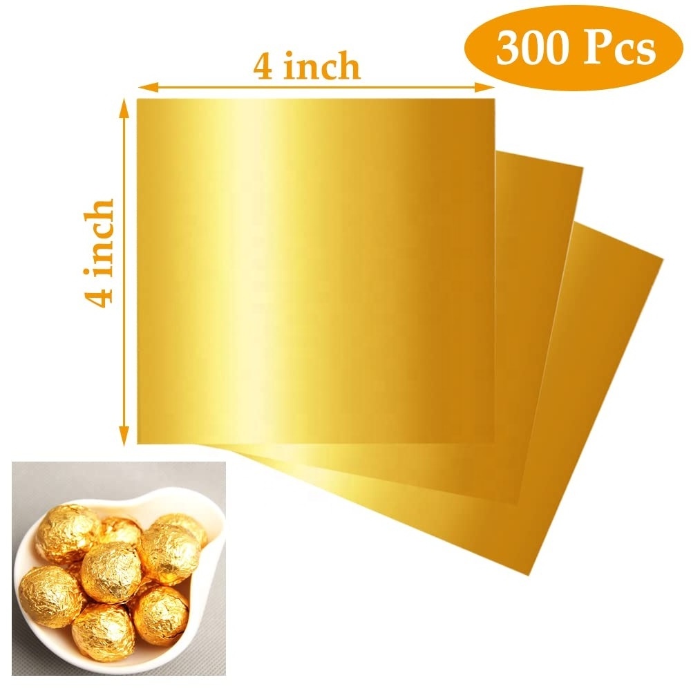 Excellent Malleability Square Gold Aluminum Chocolate Luxury Wrapping Foil For Diy Sugar Chocolate Lollipops Packaging