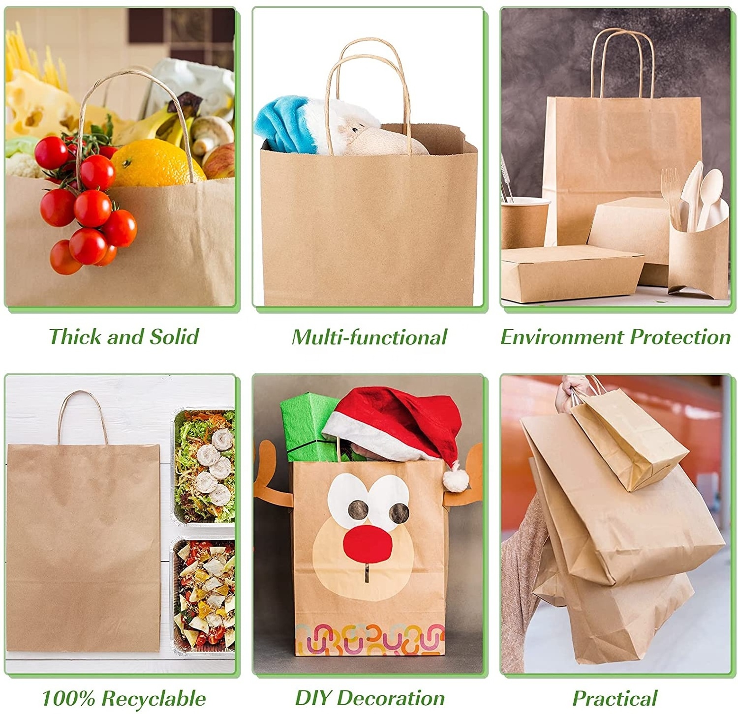 Takeaway takeout shopping paper bag Factory wholesale hot selling custom printed recycled packaging brown papers bags