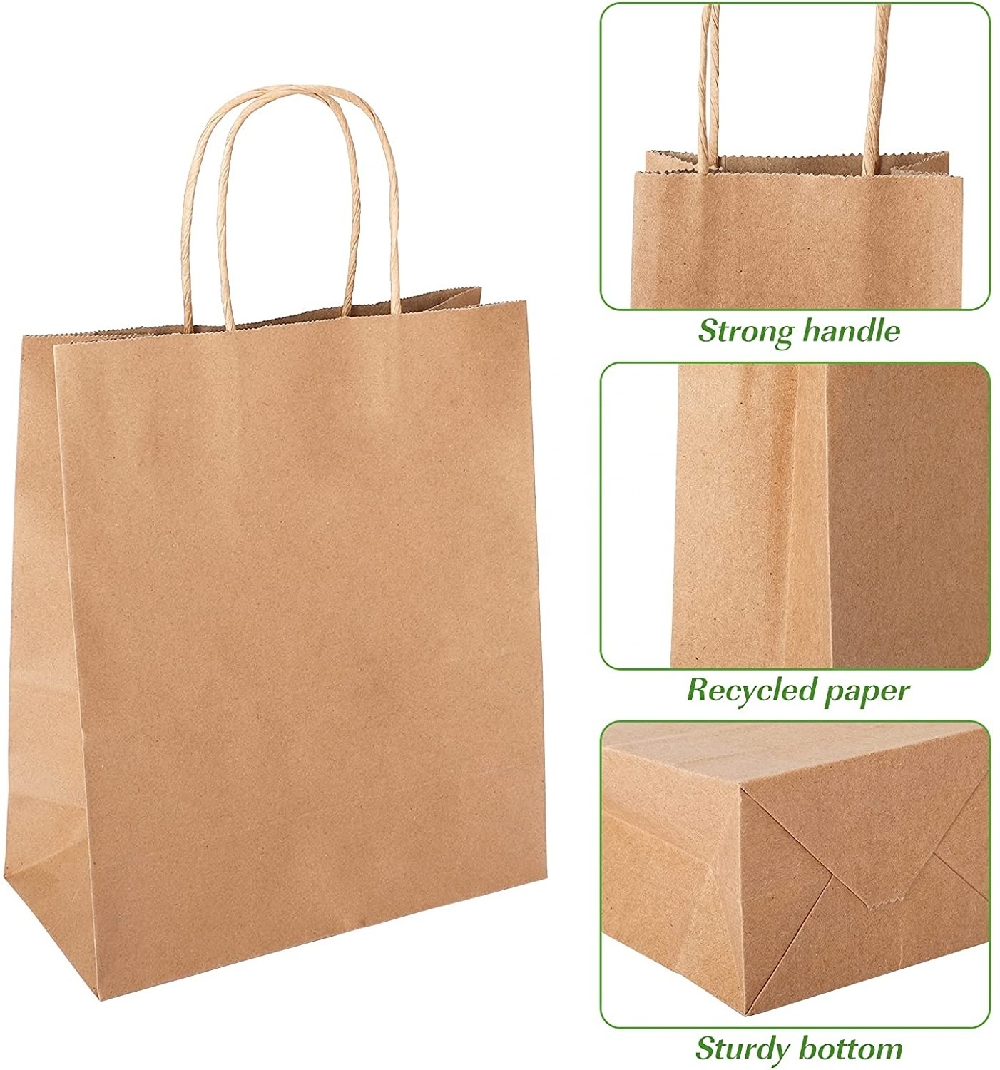 Takeaway takeout shopping paper bag Factory wholesale hot selling custom printed recycled packaging brown papers bags