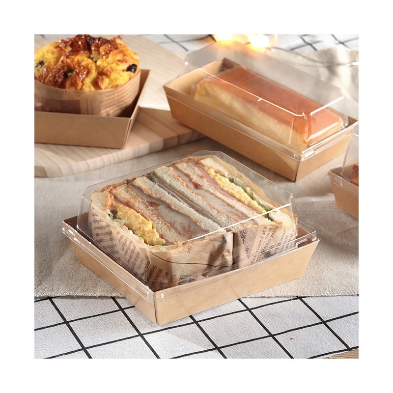 Disposable pastry dessert tiramisu cake food container packaging box takeaway sushi catering kraft paper box with clear plastic