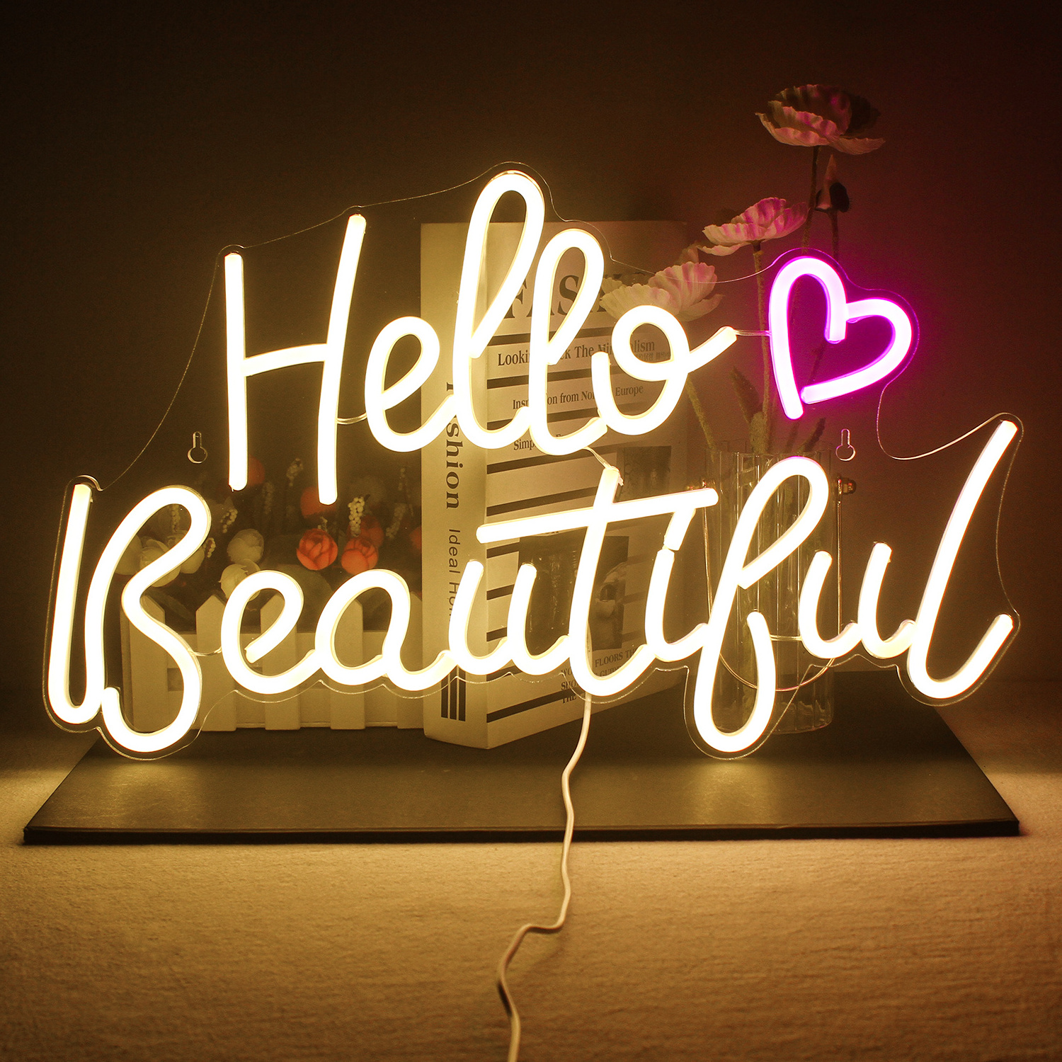 LED Custom Made Neon Sign Light Hello Beautiful USB Bedroom House Art Wedding Party Festival Child Room Wall Decor Gift