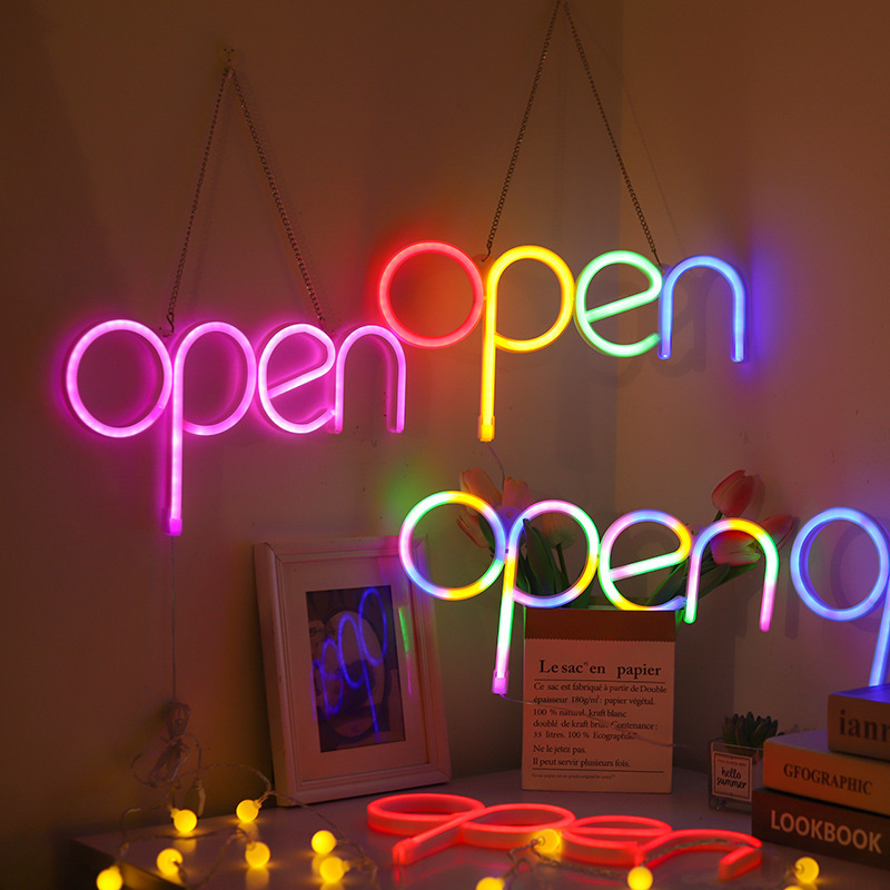 Open Sign Neon Light LED USB  Battery Case Powered Store Shop Business Advertisement Night Lamp Wall Door Window Hanging