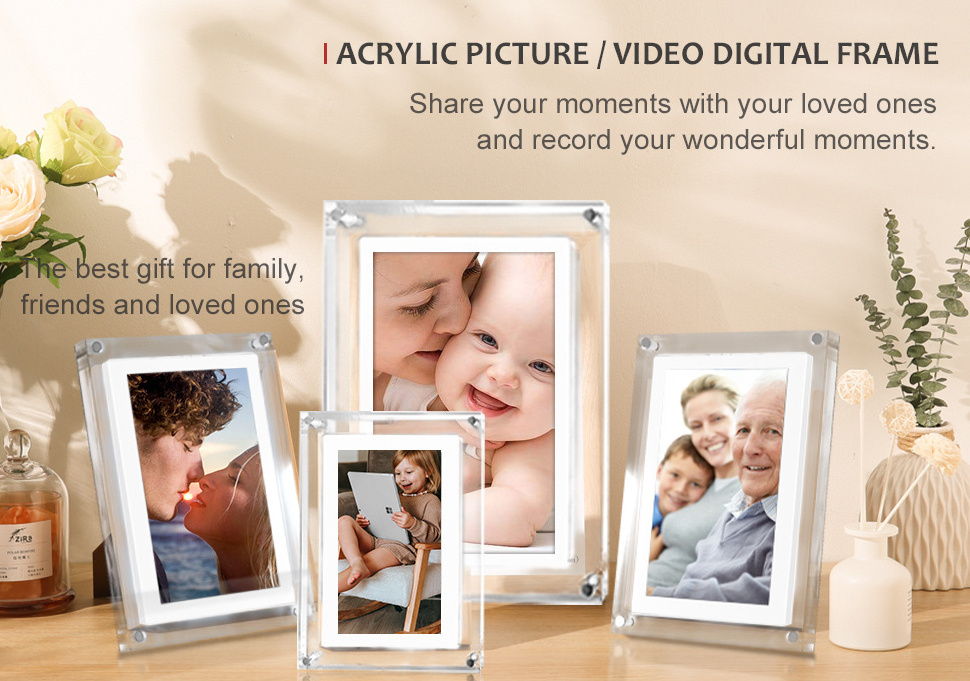 Cuttest Gift Acrylic Digital Photo Frame 5 Inch 1000mAh Vertical Display IPS Screen 1G Memory Battery Porta Retrato Digital