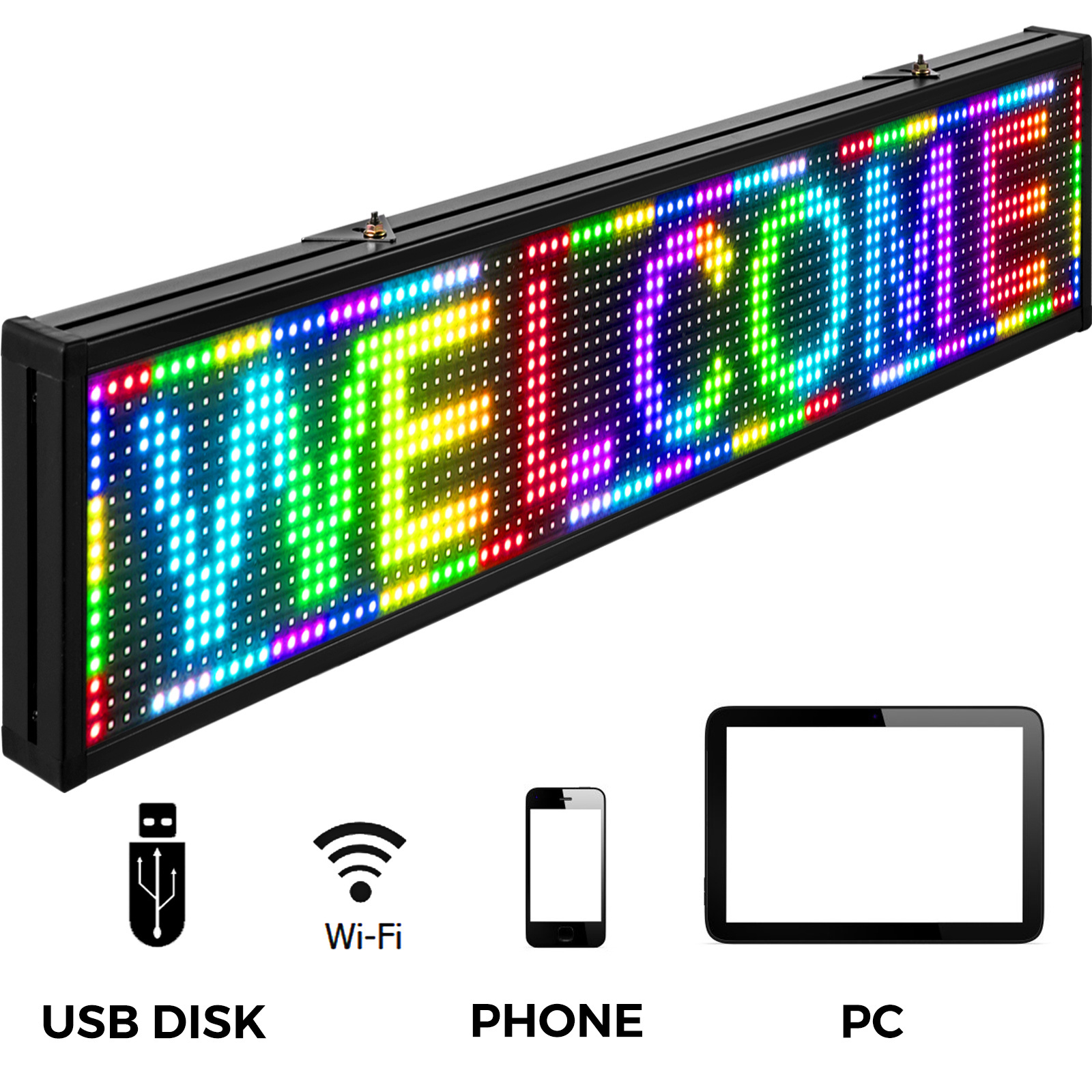 P10 Led Scrolling Sign 38x6.5in Full Color Rolling Information Text Store Message Board WiFi Programmable Digital Display